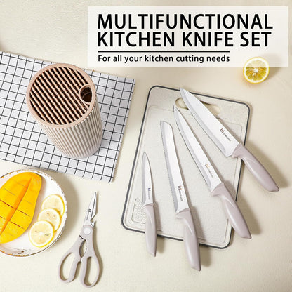 6-Piece Black Kitchen Knife Set with Block - Non-stick Stainless Steel, Anti-Rust Knives for Cooking, Slicing & Baking, Perfect for Home Chefs & Culinary Enthusiasts