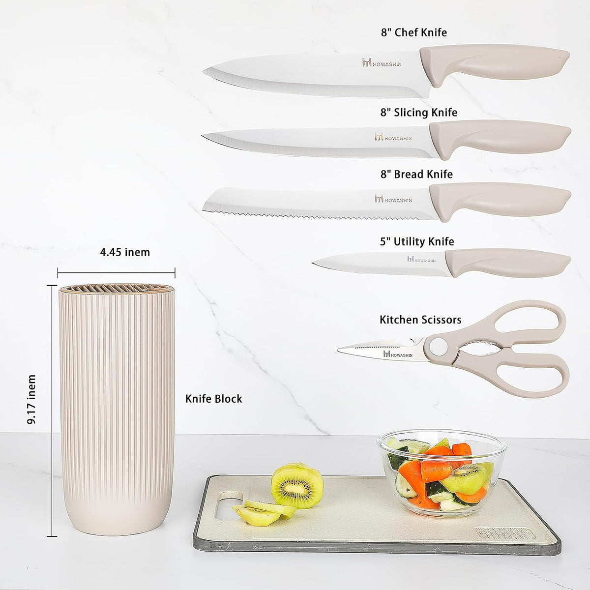 6-Piece Black Kitchen Knife Set with Block - Non-stick Stainless Steel, Anti-Rust Knives for Cooking, Slicing & Baking, Perfect for Home Chefs & Culinary Enthusiasts