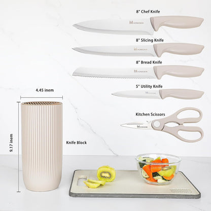 6-Piece Black Kitchen Knife Set with Block - Non-stick Stainless Steel, Anti-Rust Knives for Cooking, Slicing & Baking, Perfect for Home Chefs & Culinary Enthusiasts