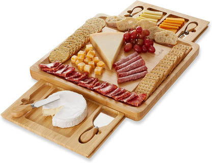Bamboo Cheese Board and Knife Gift Set, Wooden Charcuterie Board Meat and Cheese Platter for Entertaining, Housewarming, Birthday, Wedding