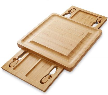 Bamboo Cheese Board and Knife Gift Set, Wooden Charcuterie Board Meat and Cheese Platter for Entertaining, Housewarming, Birthday, Wedding