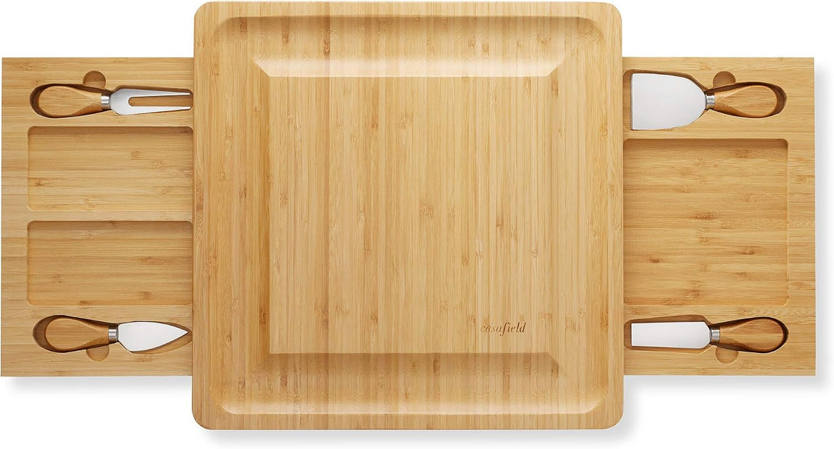 Bamboo Cheese Board and Knife Gift Set, Wooden Charcuterie Board Meat and Cheese Platter for Entertaining, Housewarming, Birthday, Wedding