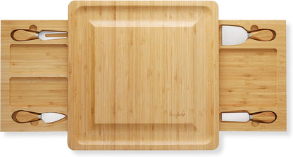 Bamboo Cheese Board and Knife Gift Set, Wooden Charcuterie Board Meat and Cheese Platter for Entertaining, Housewarming, Birthday, Wedding