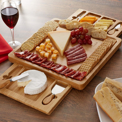 Bamboo Cheese Board and Knife Gift Set, Wooden Charcuterie Board Meat and Cheese Platter for Entertaining, Housewarming, Birthday, Wedding
