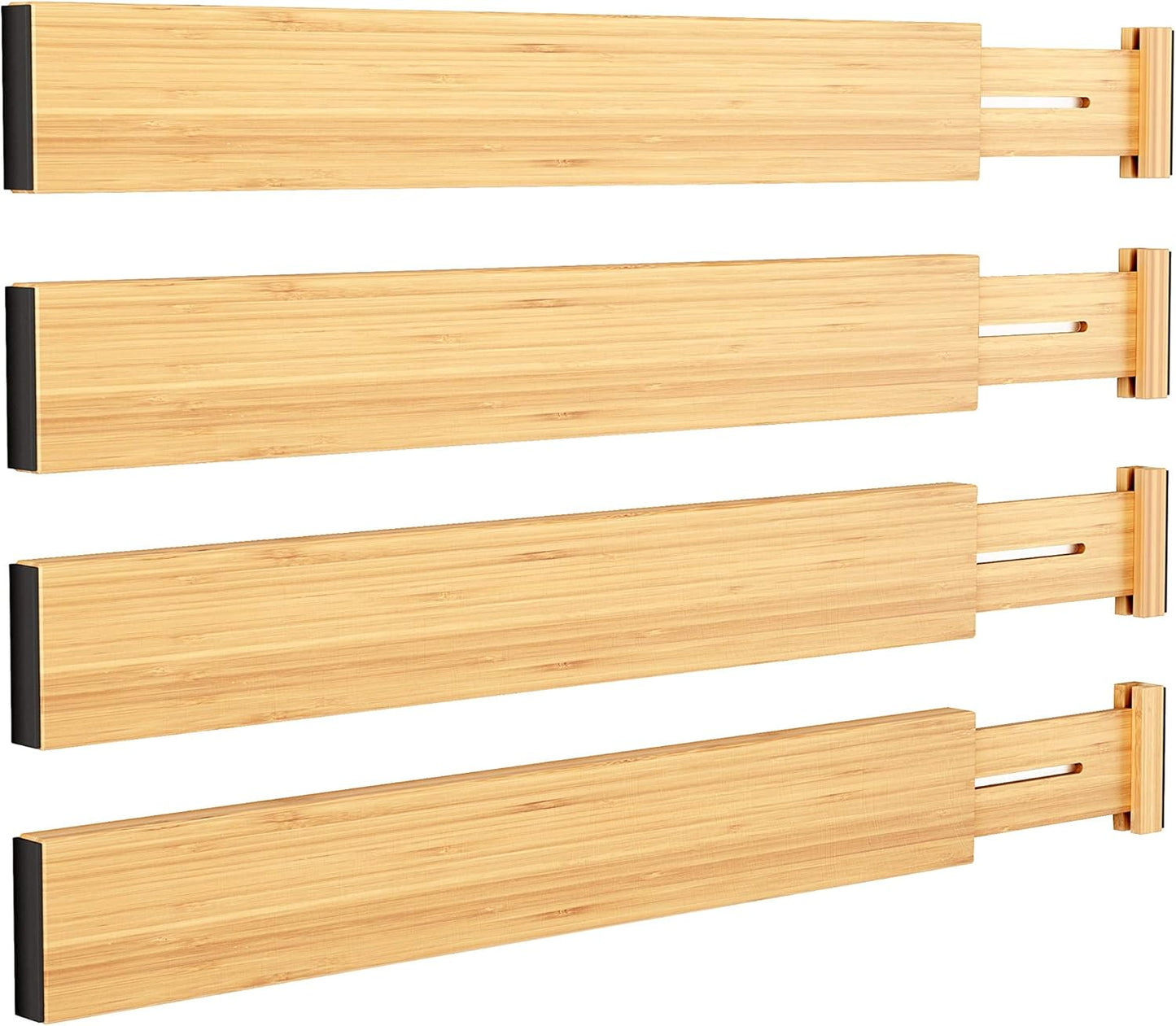 Bamboo Expandable Drawer Dividers – Fits 13.3"–19" Drawers, 2" High, Set of 4 | Spring-Loaded Bamboo Separator for Kitchen Island, Bathroom Vanity & Dresser Drawers