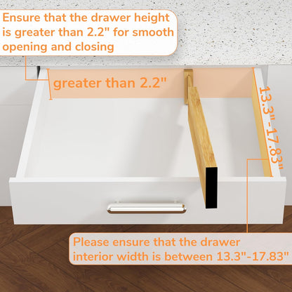 Bamboo Expandable Drawer Dividers – Fits 13.3"–19" Drawers, 2" High, Set of 4 | Spring-Loaded Bamboo Separator for Kitchen Island, Bathroom Vanity & Dresser Drawers