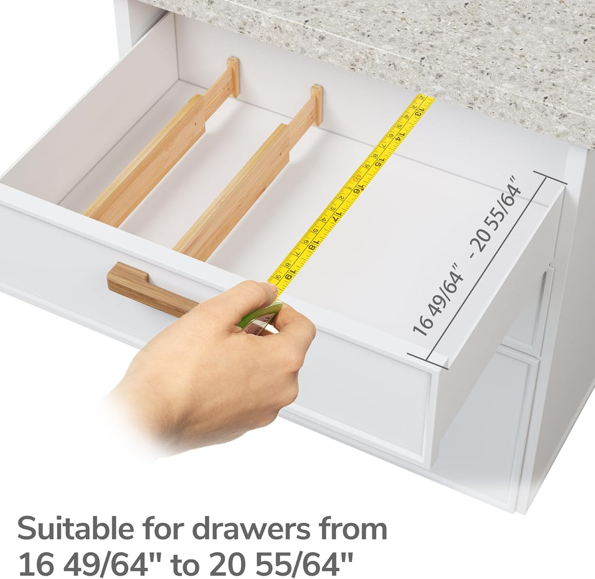 Bamboo Expandable Drawer Dividers – Fits 13.3"–19" Drawers, 2" High, Set of 4 | Spring-Loaded Bamboo Separator for Kitchen Island, Bathroom Vanity & Dresser Drawers