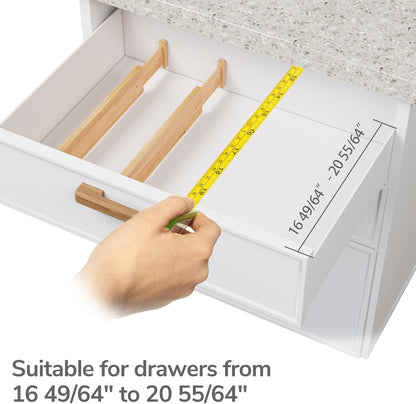 Bamboo Expandable Drawer Dividers – Fits 13.3"–19" Drawers, 2" High, Set of 4 | Spring-Loaded Bamboo Separator for Kitchen Island, Bathroom Vanity & Dresser Drawers