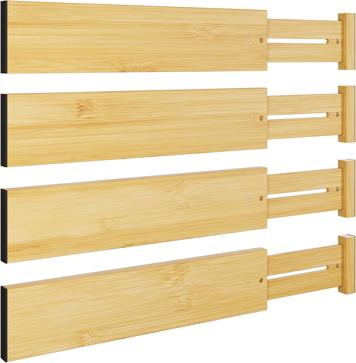 Bamboo Expandable Drawer Dividers – Fits 13.3"–19" Drawers, 2" High, Set of 4 | Spring-Loaded Bamboo Separator for Kitchen Island, Bathroom Vanity & Dresser Drawers