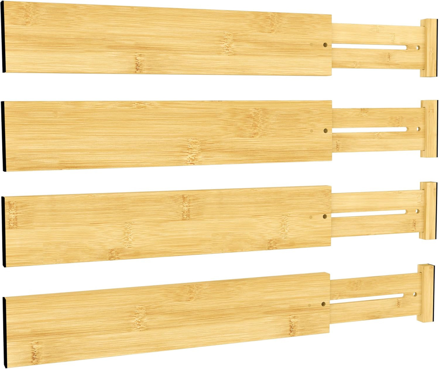 Bamboo Expandable Drawer Dividers – Fits 13.3"–19" Drawers, 2" High, Set of 4 | Spring-Loaded Bamboo Separator for Kitchen Island, Bathroom Vanity & Dresser Drawers