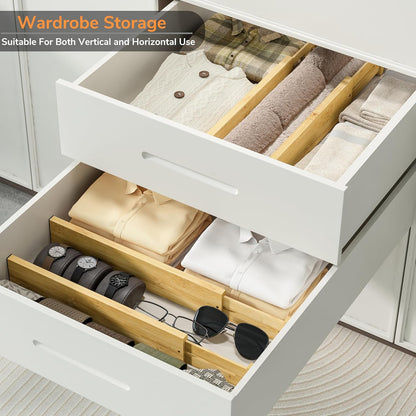 Bamboo Expandable Drawer Dividers – Fits 13.3"–19" Drawers, 2" High, Set of 4 | Spring-Loaded Bamboo Separator for Kitchen Island, Bathroom Vanity & Dresser Drawers