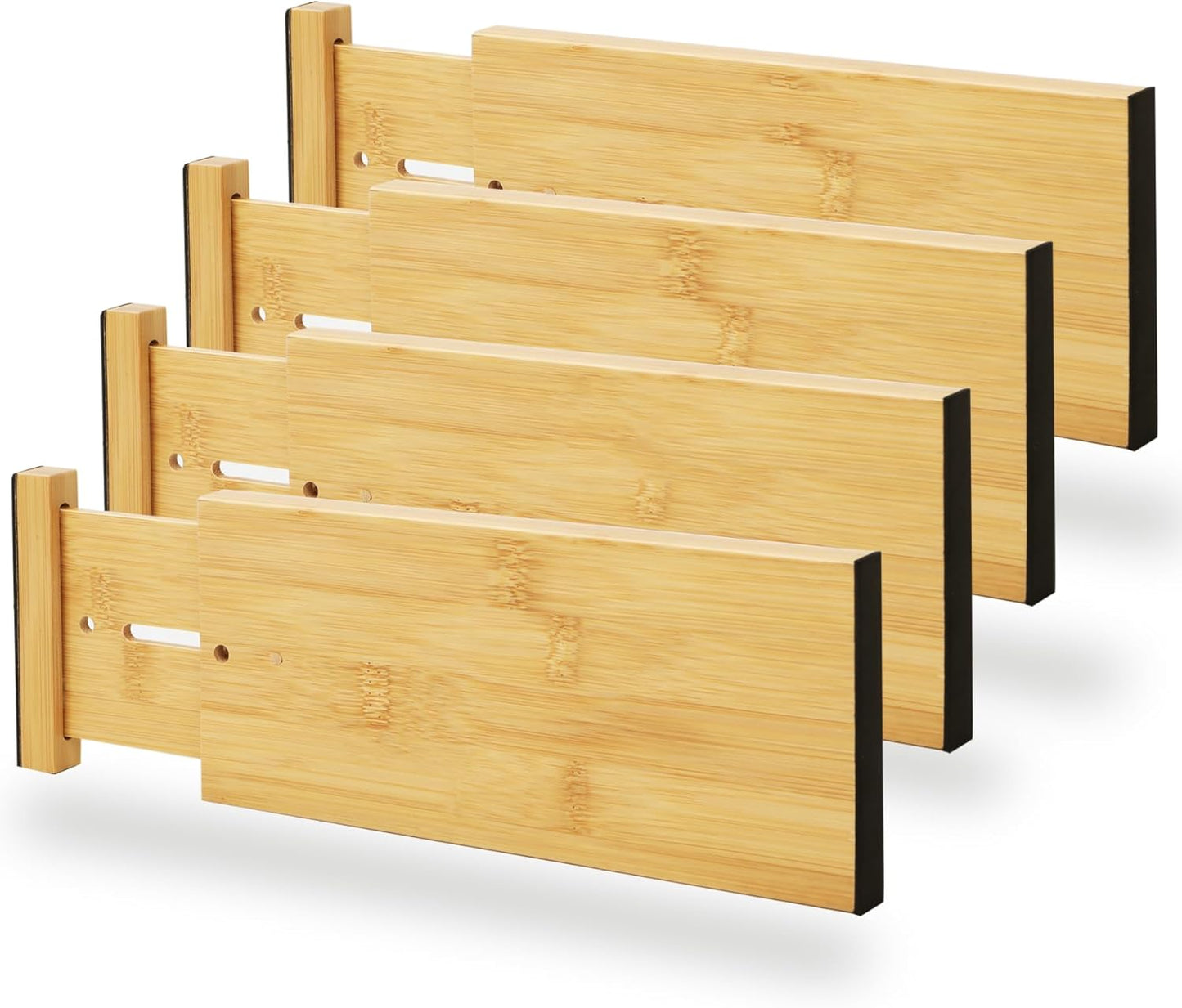 Bamboo Expandable Drawer Dividers – Fits 13.3"–19" Drawers, 2" High, Set of 4 | Spring-Loaded Bamboo Separator for Kitchen Island, Bathroom Vanity & Dresser Drawers