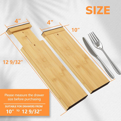 Bamboo Expandable Drawer Dividers – Fits 13.3"–19" Drawers, 2" High, Set of 4 | Spring-Loaded Bamboo Separator for Kitchen Island, Bathroom Vanity & Dresser Drawers