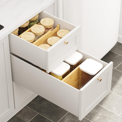 Bamboo Expandable Drawer Dividers – Fits 13.3"–19" Drawers, 2" High, Set of 4 | Spring-Loaded Bamboo Separator for Kitchen Island, Bathroom Vanity & Dresser Drawers