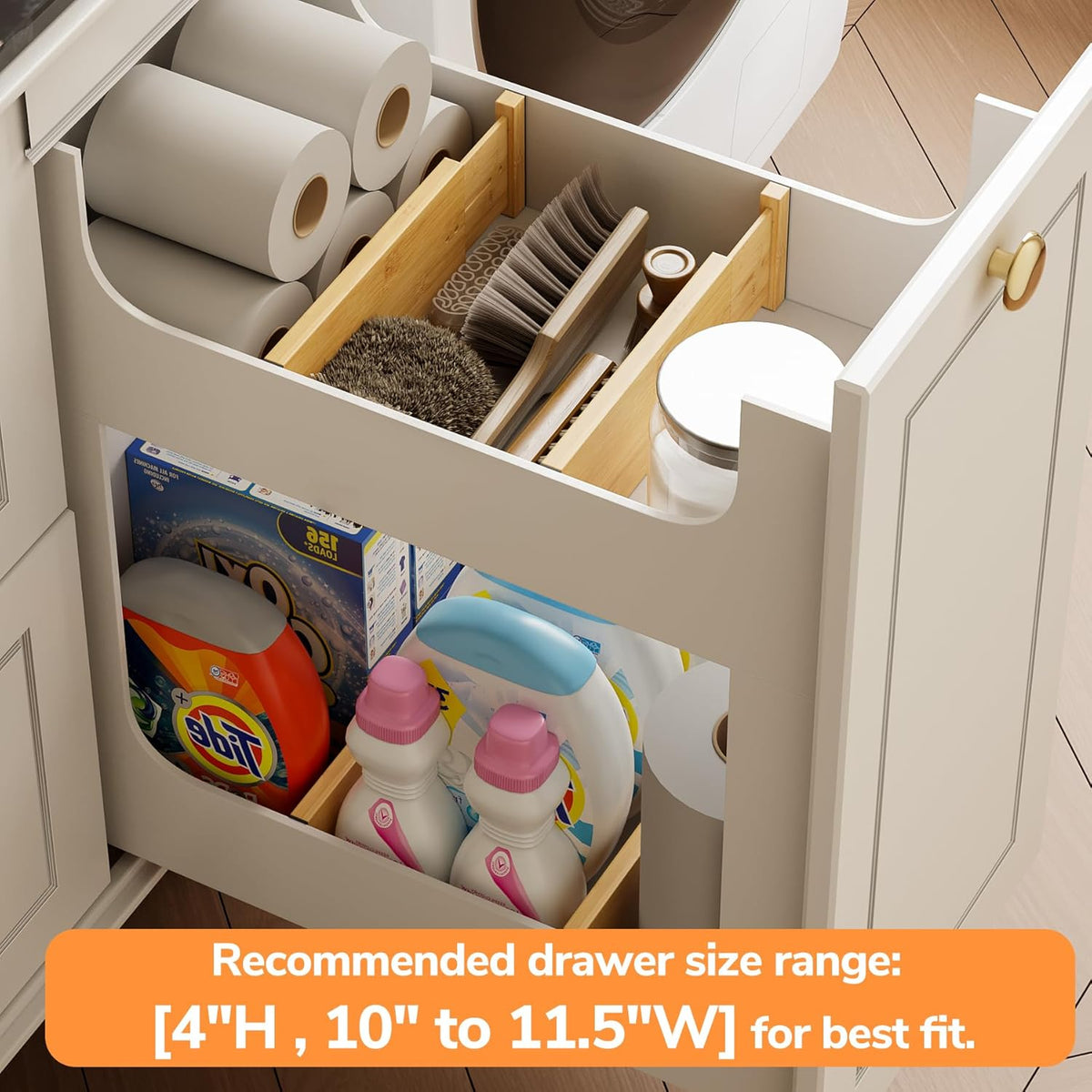 Bamboo Expandable Drawer Dividers – Fits 13.3"–19" Drawers, 2" High, Set of 4 | Spring-Loaded Bamboo Separator for Kitchen Island, Bathroom Vanity & Dresser Drawers