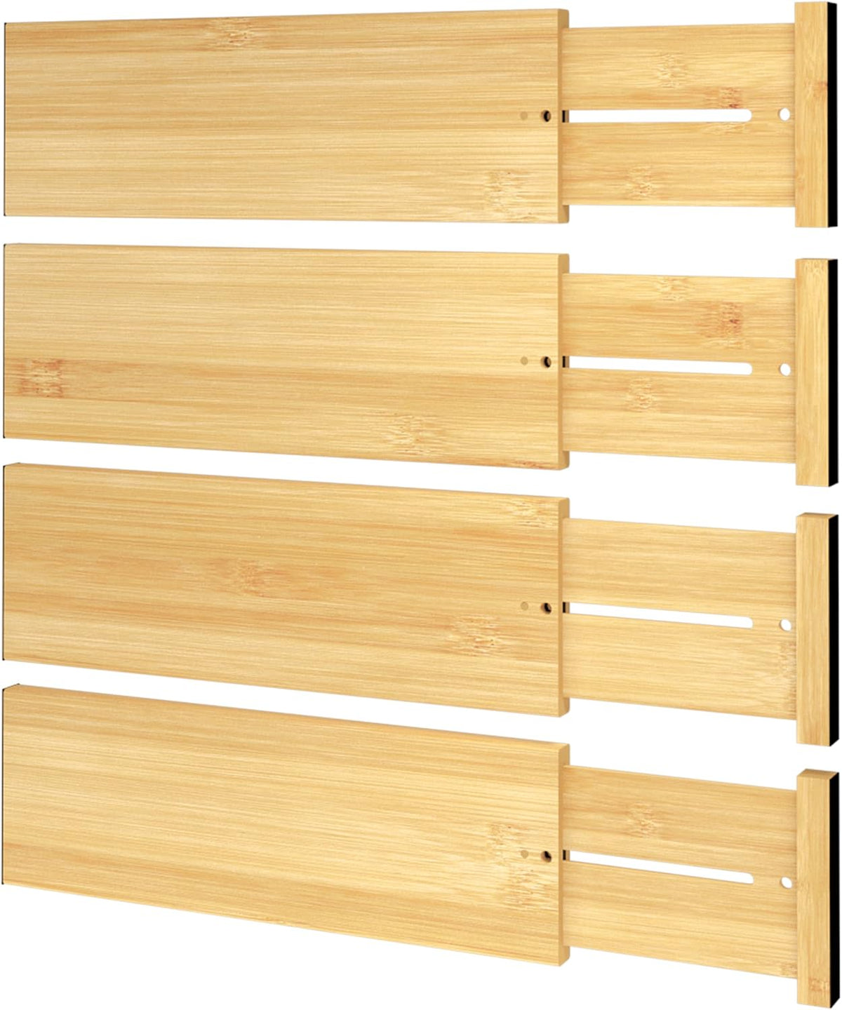 Bamboo Expandable Drawer Dividers – Fits 13.3"–19" Drawers, 2" High, Set of 4 | Spring-Loaded Bamboo Separator for Kitchen Island, Bathroom Vanity & Dresser Drawers
