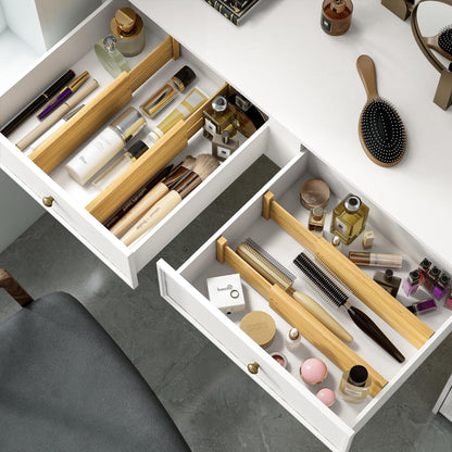 Bamboo Expandable Drawer Dividers – Fits 13.3"–19" Drawers, 2" High, Set of 4 | Spring-Loaded Bamboo Separator for Kitchen Island, Bathroom Vanity & Dresser Drawers