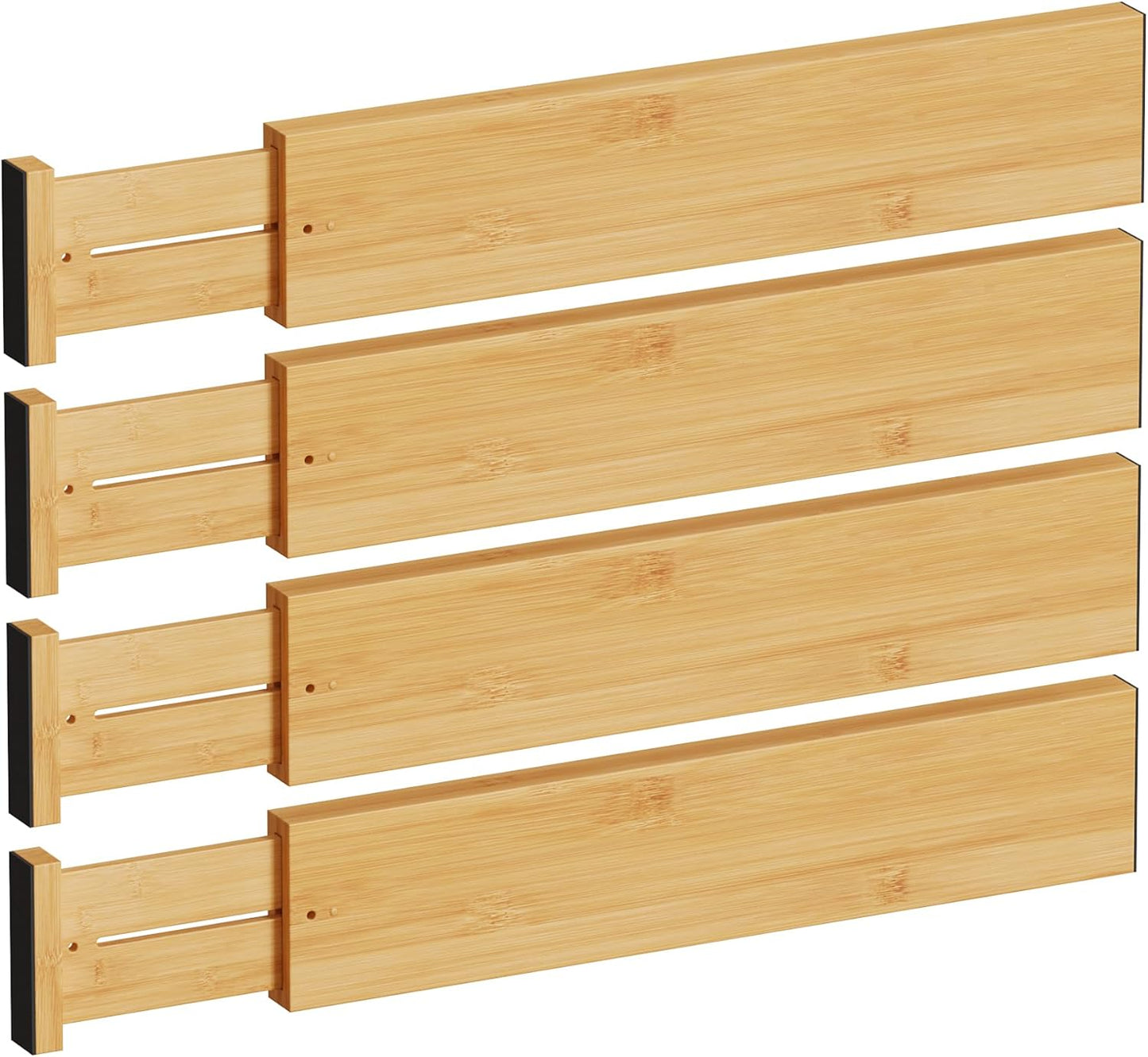 Bamboo Expandable Drawer Dividers – Fits 13.3"–19" Drawers, 2" High, Set of 4 | Spring-Loaded Bamboo Separator for Kitchen Island, Bathroom Vanity & Dresser Drawers