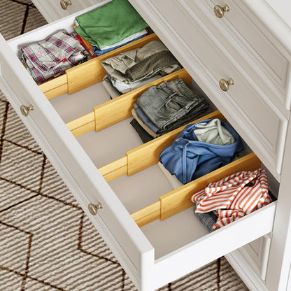 Bamboo Expandable Drawer Dividers – Fits 13.3"–19" Drawers, 2" High, Set of 4 | Spring-Loaded Bamboo Separator for Kitchen Island, Bathroom Vanity & Dresser Drawers
