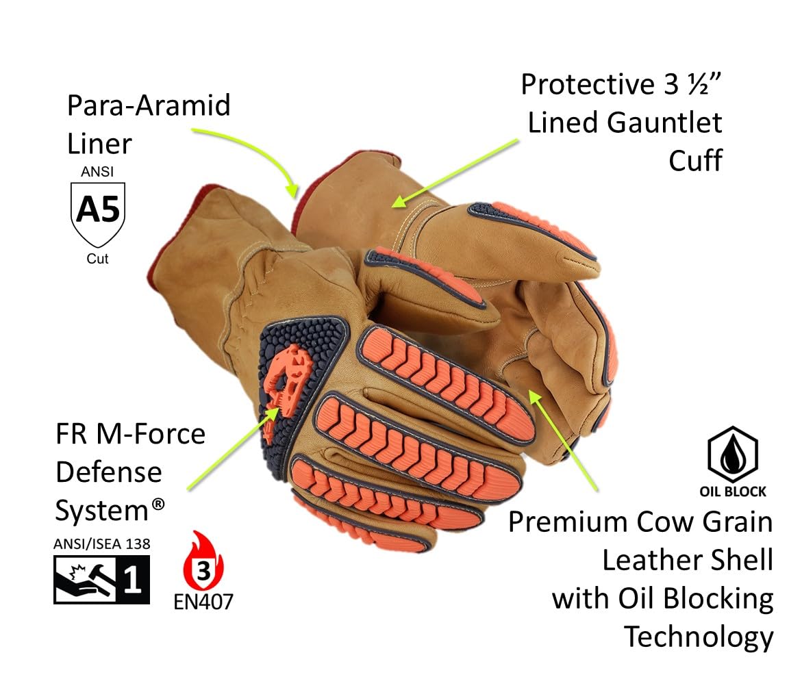 MAGID T-REX Inferno Series Oil Blocking Welder’s FR Impact Glove, Medium – Cut Level A5(1 Pair)