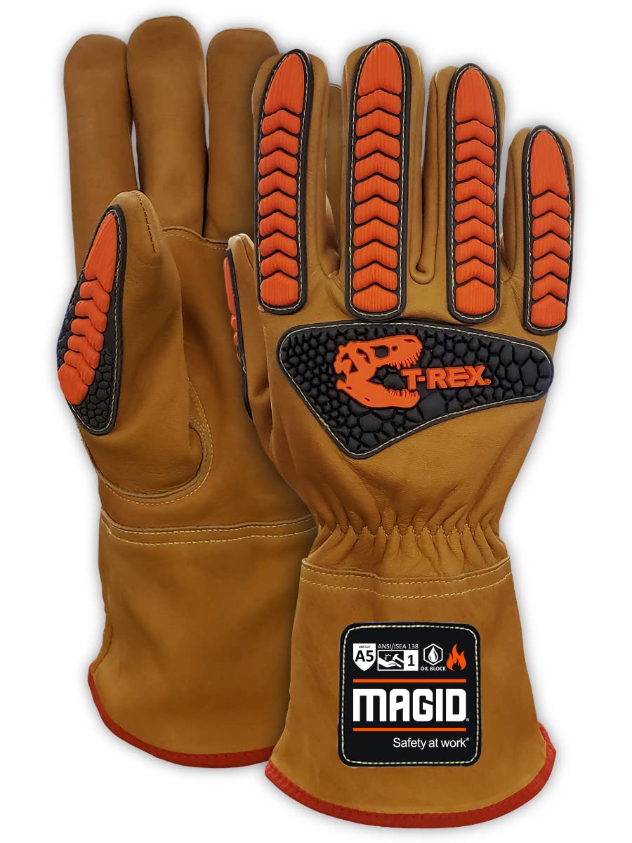 MAGID T-REX Inferno Series Oil Blocking Welder’s FR Impact Glove, Medium – Cut Level A5(1 Pair)