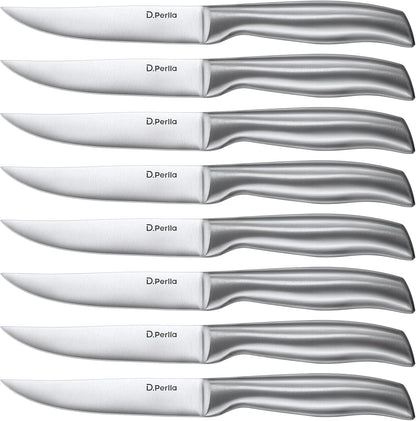 Steak Knives, Super Sharp Straight Edge Steak Knife Set of 8, Professional Straight Edge Kitchen Table Dinner Knives, Elegant High Carbon Stainless Steel Kitchen Steak Knife Set, 4.5IN