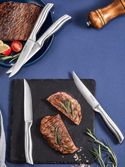 Steak Knives, Super Sharp Straight Edge Steak Knife Set of 8, Professional Straight Edge Kitchen Table Dinner Knives, Elegant High Carbon Stainless Steel Kitchen Steak Knife Set, 4.5IN