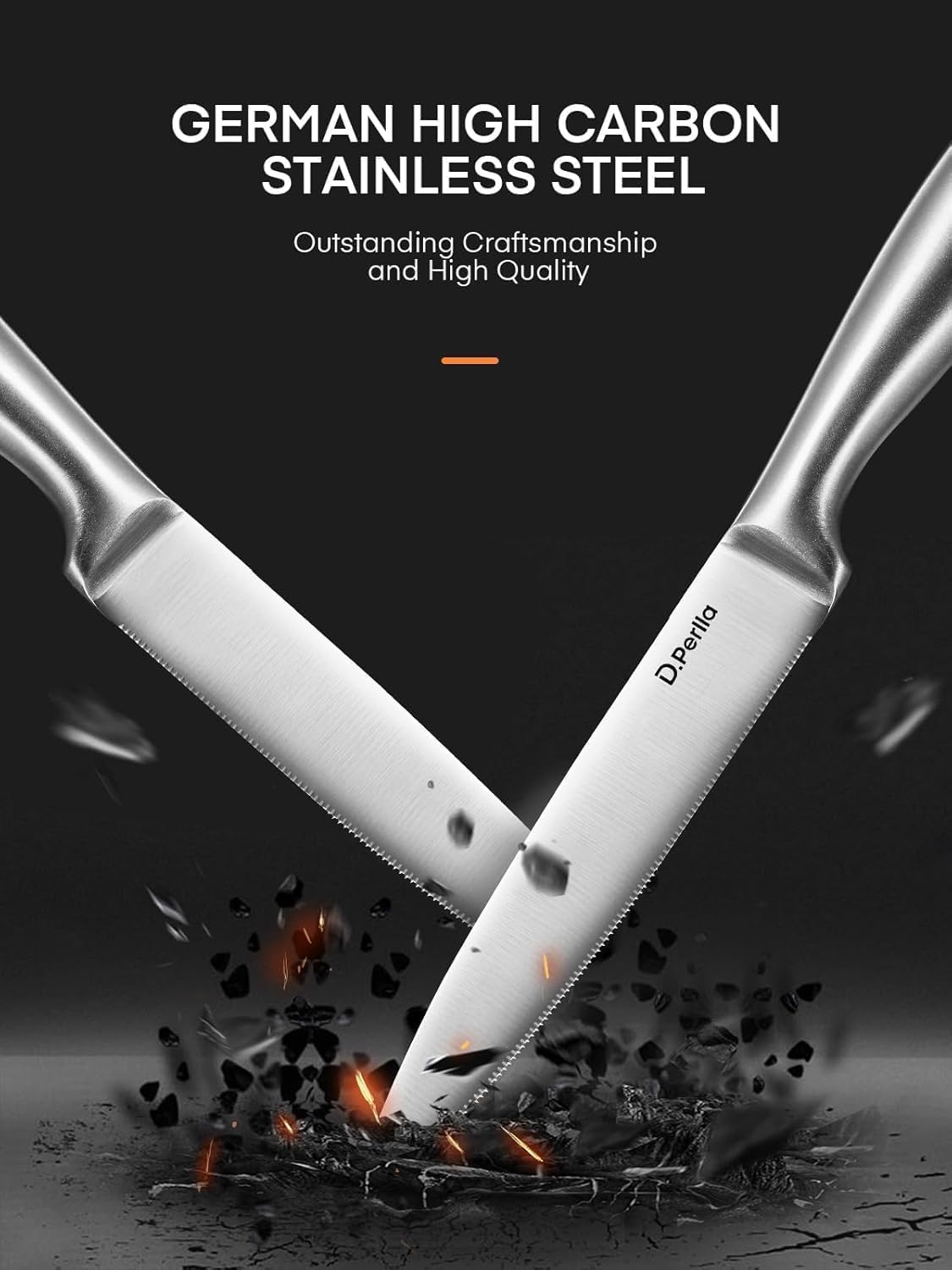 Steak Knives, Super Sharp Straight Edge Steak Knife Set of 8, Professional Straight Edge Kitchen Table Dinner Knives, Elegant High Carbon Stainless Steel Kitchen Steak Knife Set, 4.5IN