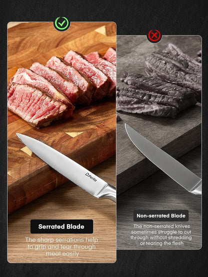 Steak Knives, Super Sharp Straight Edge Steak Knife Set of 8, Professional Straight Edge Kitchen Table Dinner Knives, Elegant High Carbon Stainless Steel Kitchen Steak Knife Set, 4.5IN