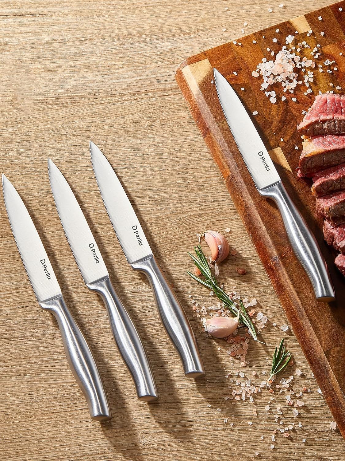 Steak Knives, Super Sharp Straight Edge Steak Knife Set of 8, Professional Straight Edge Kitchen Table Dinner Knives, Elegant High Carbon Stainless Steel Kitchen Steak Knife Set, 4.5IN