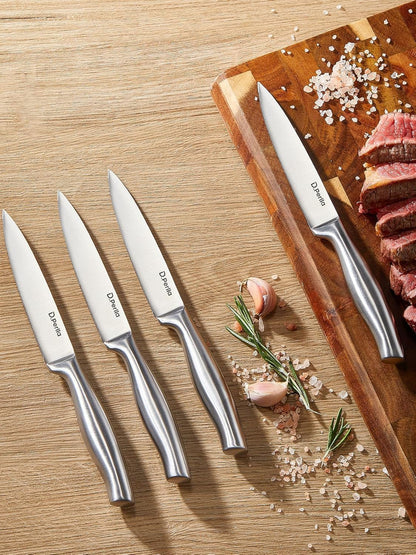 Steak Knives, Super Sharp Straight Edge Steak Knife Set of 8, Professional Straight Edge Kitchen Table Dinner Knives, Elegant High Carbon Stainless Steel Kitchen Steak Knife Set, 4.5IN