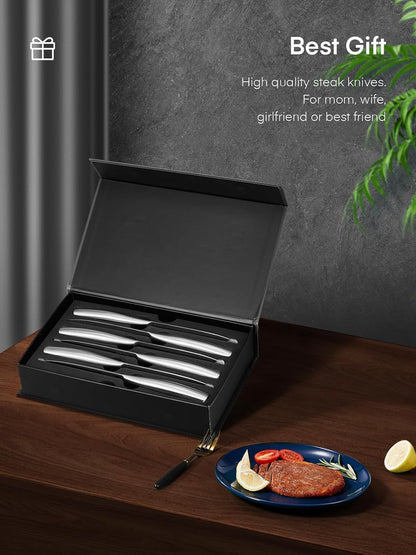 Steak Knives, Super Sharp Straight Edge Steak Knife Set of 8, Professional Straight Edge Kitchen Table Dinner Knives, Elegant High Carbon Stainless Steel Kitchen Steak Knife Set, 4.5IN