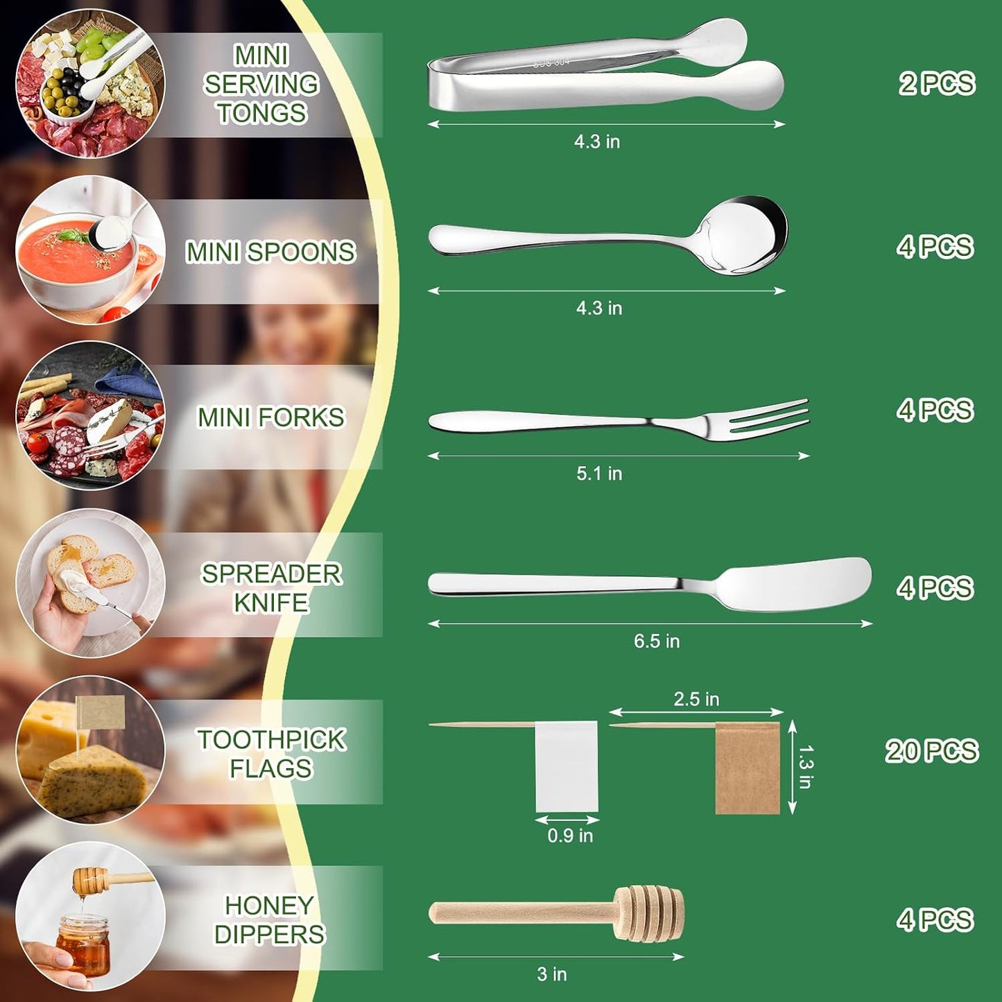 Gold Charcuterie Boards Accessories, 38 Pcs | Stainless Steel Charcuterie Utensils, Cheese Butter Spreader, Mini Tongs, Spoons, Forks, Honey Dippers and Toothpick Flags