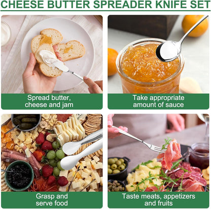Gold Charcuterie Boards Accessories, 38 Pcs | Stainless Steel Charcuterie Utensils, Cheese Butter Spreader, Mini Tongs, Spoons, Forks, Honey Dippers and Toothpick Flags