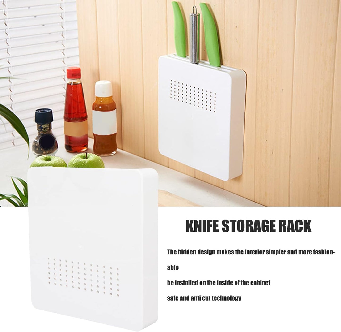 Knife Rack, Kitchen Knives Holder, Kitchen Hidden Knife Strip, Wall Mounted Knives Block, Universal Knifes Block, Kitchenes Storage Stand Organizer, Removable for Easy Cleaning