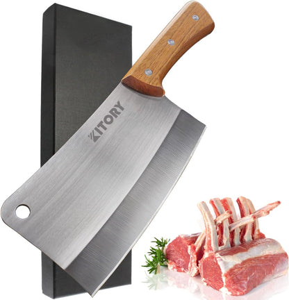 Meat Cleaver 7'' Heavy Duty Chopper Butcher Knife Bone Cutter Chinese Kitchen Chef’s Chopping Knife for Meat, Bone- Full Tang 7CR17MOV High Carbon Stainless Steel, 2025 Gifts