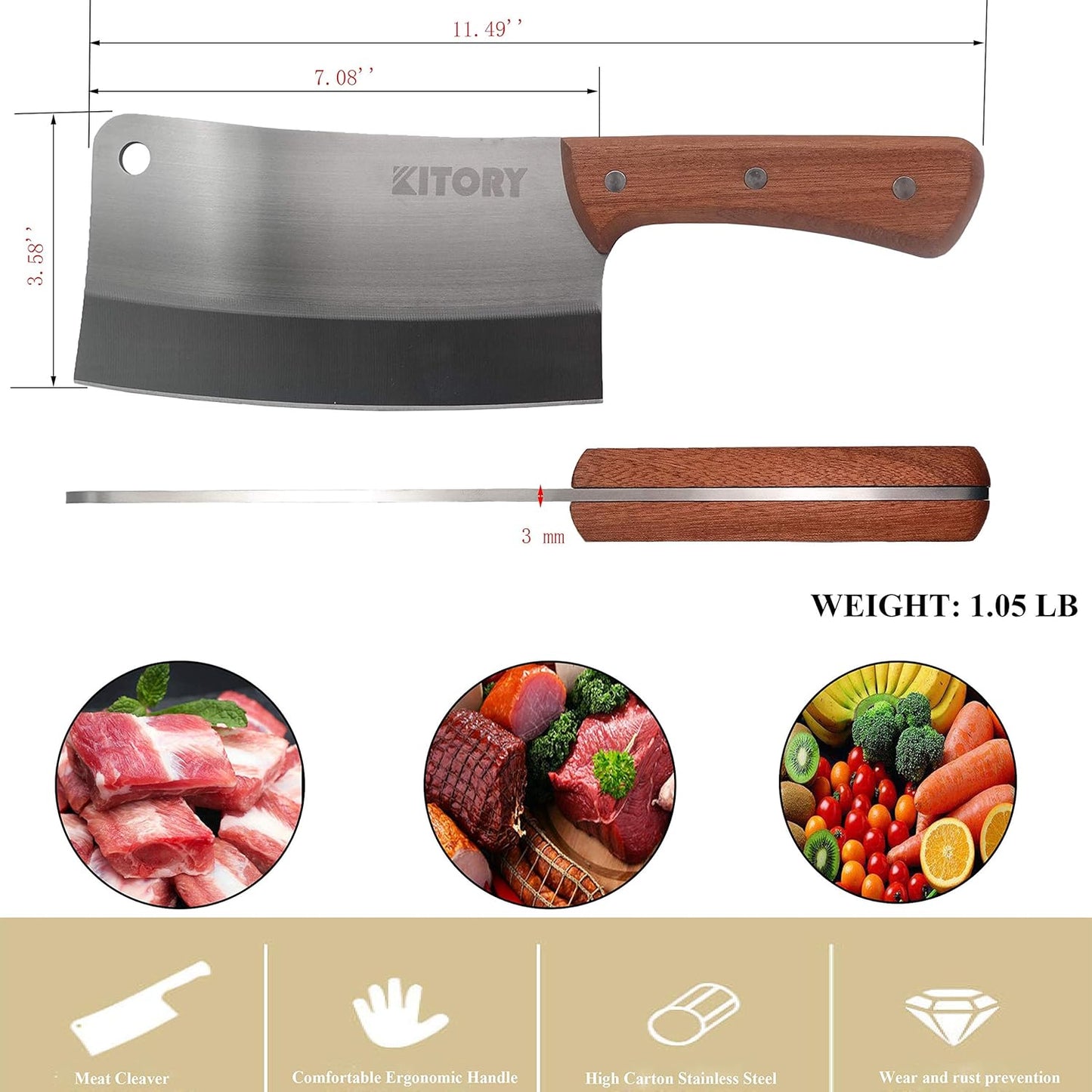Meat Cleaver 7'' Heavy Duty Chopper Butcher Knife Bone Cutter Chinese Kitchen Chef’s Chopping Knife for Meat, Bone- Full Tang 7CR17MOV High Carbon Stainless Steel, 2025 Gifts