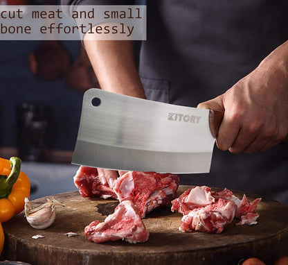 Meat Cleaver 7'' Heavy Duty Chopper Butcher Knife Bone Cutter Chinese Kitchen Chef’s Chopping Knife for Meat, Bone- Full Tang 7CR17MOV High Carbon Stainless Steel, 2025 Gifts