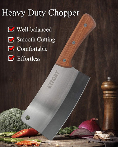 Meat Cleaver 7'' Heavy Duty Chopper Butcher Knife Bone Cutter Chinese Kitchen Chef’s Chopping Knife for Meat, Bone- Full Tang 7CR17MOV High Carbon Stainless Steel, 2025 Gifts