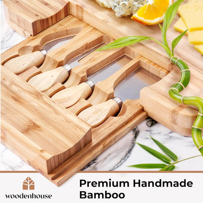 Bamboo Charcuterie Boards Gift Set - Meat and Cheese Tray with Utensils | Fruit Server & 2 Sauce Bowls Included – House Warming, Wedding & New Home Present