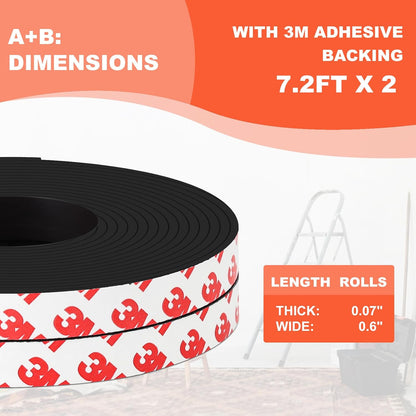 A+B Magnetic Tape with Adhesive Backing, Paired A+B Magnetic Strip (7.2FT X 0.6" W x 2 Roll) Flexible Magnet Tape Strips Roll Perfect for for Fly Screen, DIY Craft