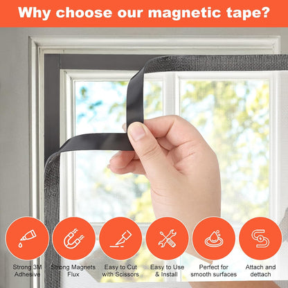 A+B Magnetic Tape with Adhesive Backing, Paired A+B Magnetic Strip (7.2FT X 0.6" W x 2 Roll) Flexible Magnet Tape Strips Roll Perfect for for Fly Screen, DIY Craft