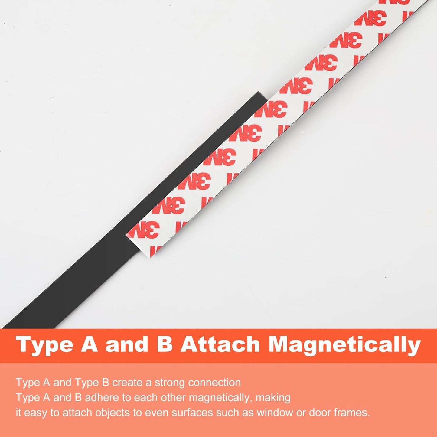 A+B Magnetic Tape with Adhesive Backing, Paired A+B Magnetic Strip (7.2FT X 0.6" W x 2 Roll) Flexible Magnet Tape Strips Roll Perfect for for Fly Screen, DIY Craft