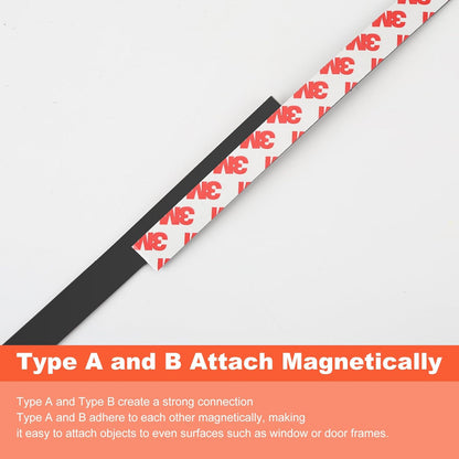 A+B Magnetic Tape with Adhesive Backing, Paired A+B Magnetic Strip (7.2FT X 0.6" W x 2 Roll) Flexible Magnet Tape Strips Roll Perfect for for Fly Screen, DIY Craft