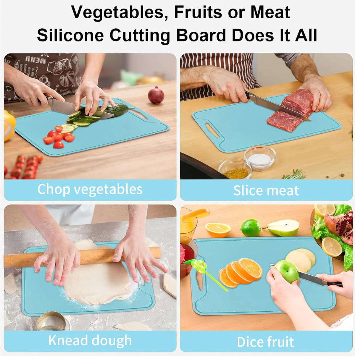 Silicone Cutting Boards for Kitchen 11.8''x 8.6'', BPA Free Flexible Cutting Mat for Meat Vegetables Fruit, Cutting Boards for Kitchen Dishwasher Safe