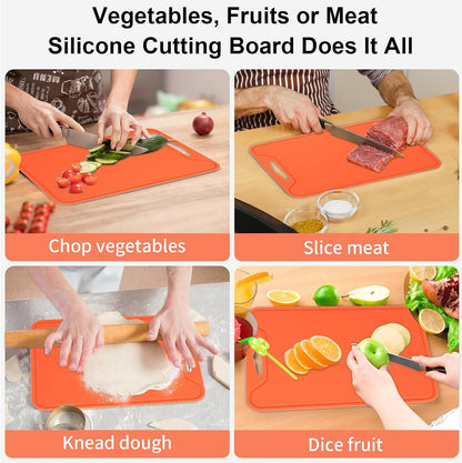 Silicone Cutting Boards for Kitchen 11.8''x 8.6'', BPA Free Flexible Cutting Mat for Meat Vegetables Fruit, Cutting Boards for Kitchen Dishwasher Safe