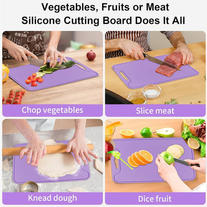 Silicone Cutting Boards for Kitchen 11.8''x 8.6'', BPA Free Flexible Cutting Mat for Meat Vegetables Fruit, Cutting Boards for Kitchen Dishwasher Safe