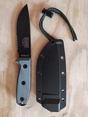 4P Survival Knife - Field Tested Fixed Blade Knife with Molded Polymer Sheath & Clip Plate, Full Tang, Plain Edge - Durable Outdoor Camping Blade with Sheath for Survival