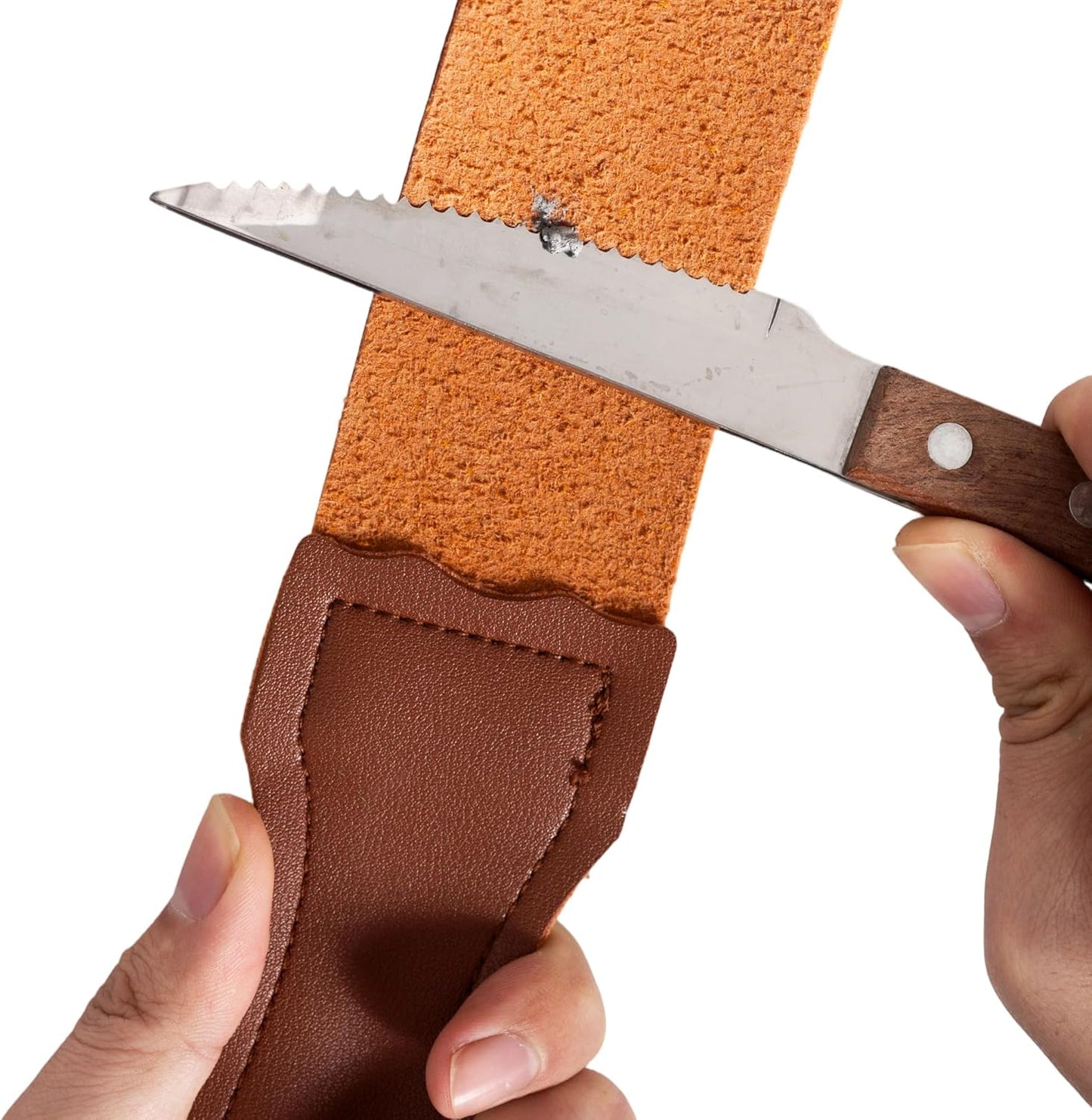 Leather Razor Strop Strap for Straight Razors, Knives & Chisels, 18.5" x 1.97" Hanging Sharpening Strop with Handle and Swivel Loop, Brown, for Diamond Pastes