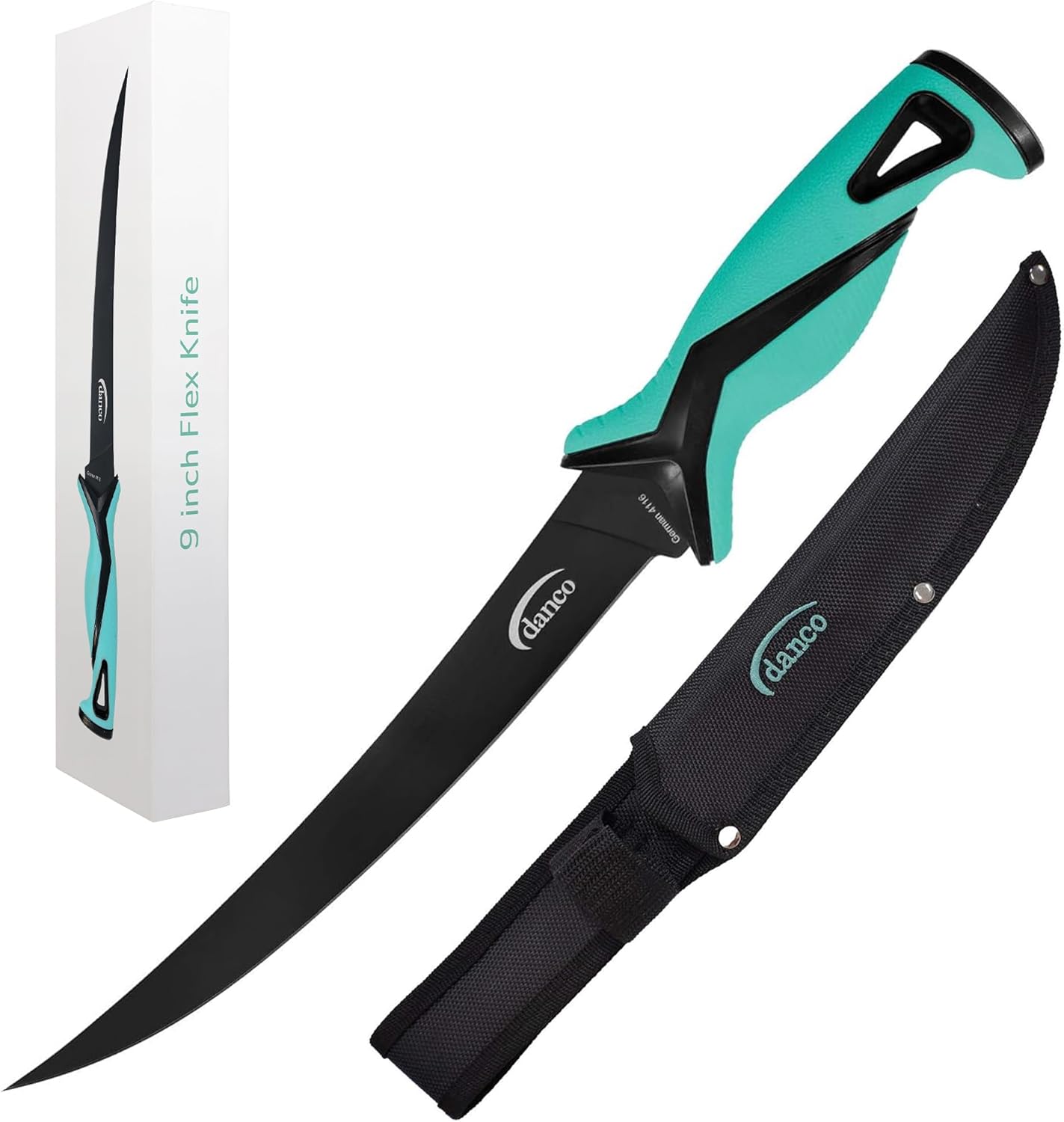 danco Pro Series 9-Inch Fillet Knife with German Steel Blade and Sheath | Pro Series 9-Inch Fillet Knife, Full Tang German G4116 Stainless Steel Blade, Teflon Coating, TPR Grip, Molded Nylon Sheath